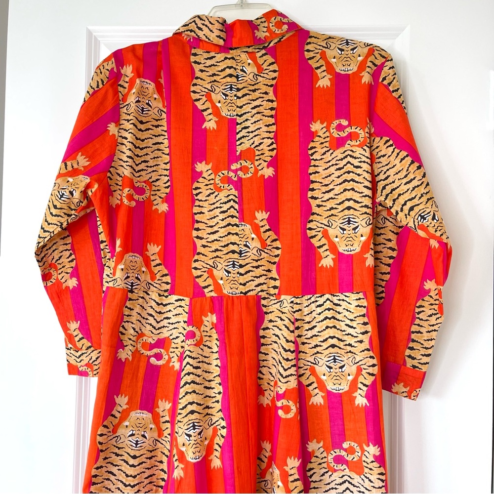 Guadalupe Luciana Tibet Tiger Stripes Hand Block Print Pure Indian Cotton Dress - Picture 8 of 16